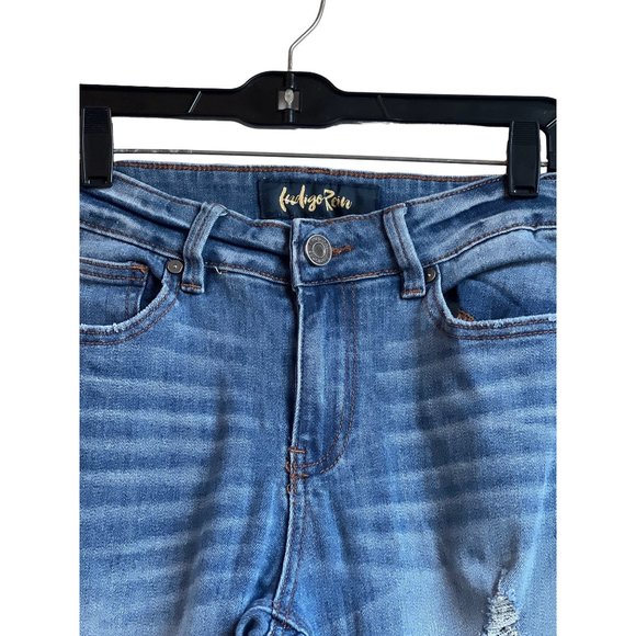 Indigo Rain Girls Distressed Ripped Skinny Leg Blue Jeans Size 9 Teens - Picture 3 of 8